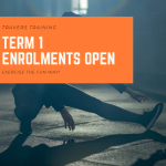 Person exercising beside text that says Term 1 enroments open